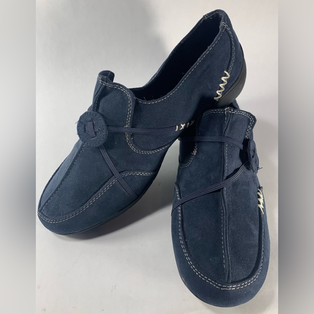 Classique Shoes Womens 9W Slip On Loafers Comfort Blue Fabric Closed Toe Flats